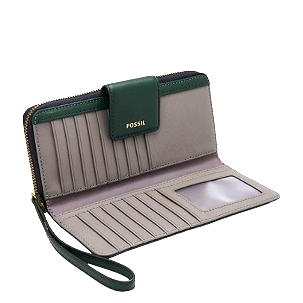 Fossil Madison Pine Green Leather Zip Clutch Wallet - Picture 3 of 5